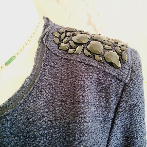 American Eagle Outfitters navy blue tweed embellished blazer - Picture 6 of 8